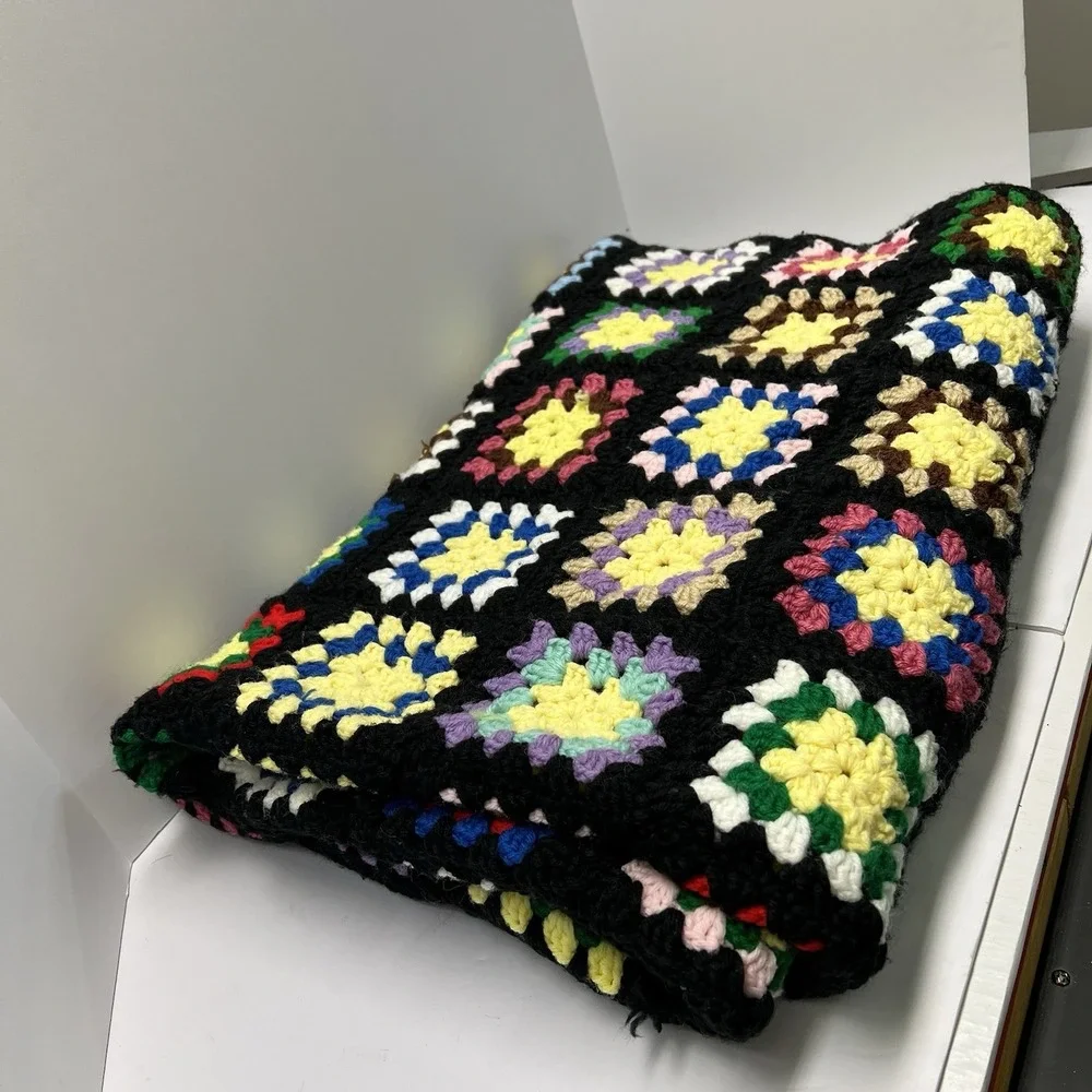Granny‎ Square Handmade Afghan Blanket Multicolor 42x55